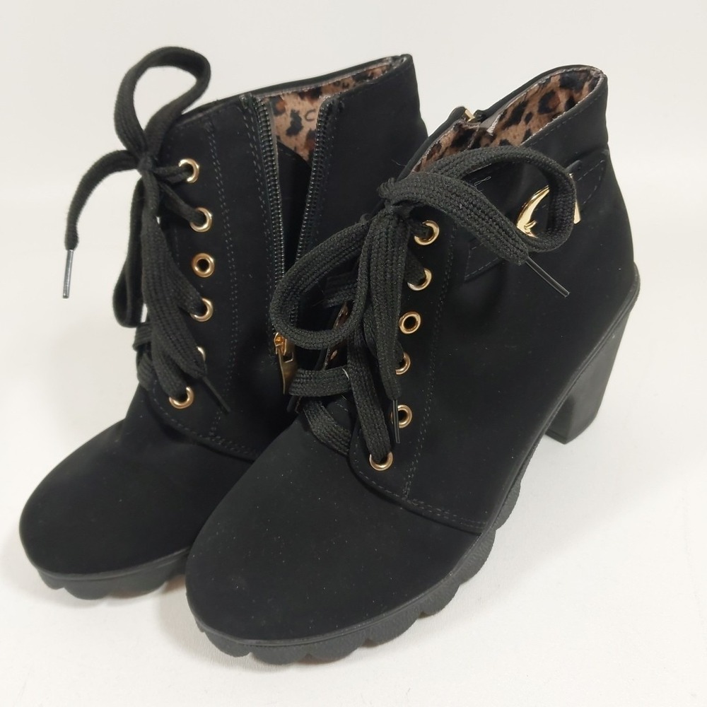 Womens Fashion‎ Chunky High Heel Lace-up Thick Ankle Boots Size 6.5